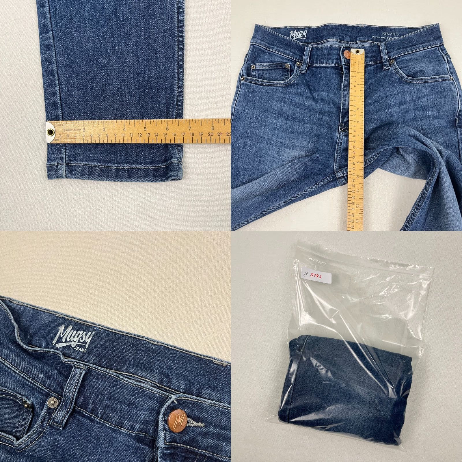 Denime Mugsy Jeans Mens 32 x 29 Medium Blue Denim Stretch Casual Zip Fly Pants Regular Mens Size US 32 / EU 48 - 8 Thumbnail