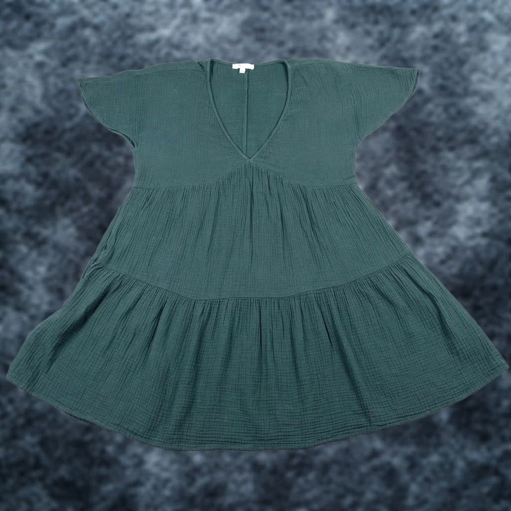 Madewell Madewell Dress Womens Medium Green V Neck Tiered Gauze Flutter Sleeve Boho Shirt Dress Size M / US 6-8 / IT 42-44 - 1 Thumbnail