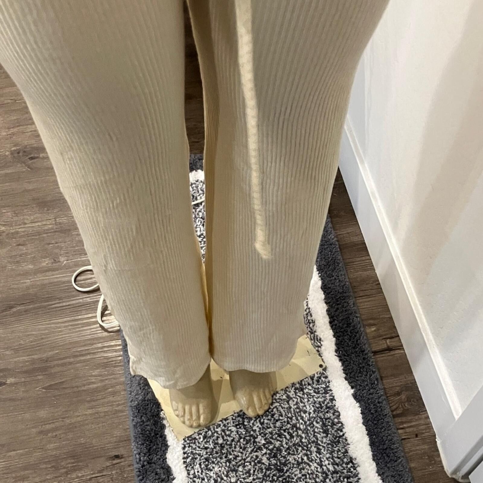 The Unbranded Brand NWOT Elegant Cream Ribbed Pajama Pants Size ONE SIZE - 3 Thumbnail
