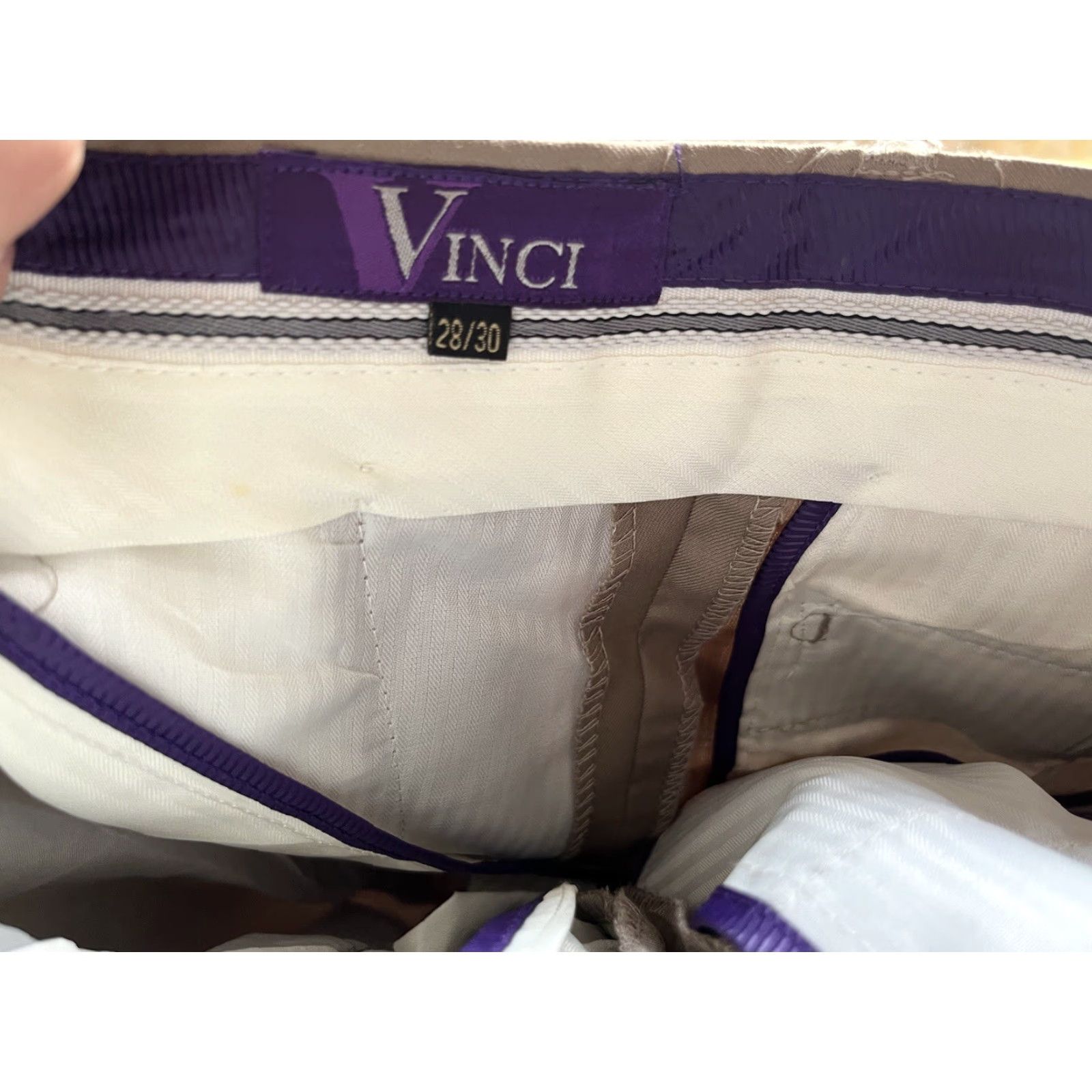 Vintage Vinci Pants Mens 28x30 Khaki Chino Dress Trousers Straight Flat Formal Polyester Size US 28 / EU 44 - 6 Thumbnail