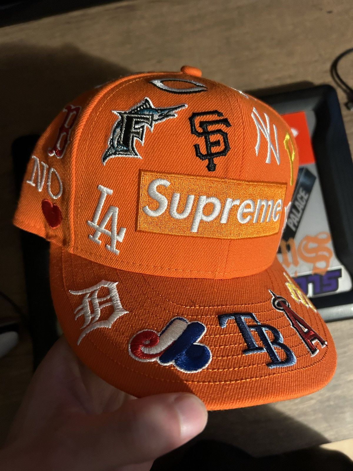 image of Supreme X Mlb x New Era Fitted Hat in Orange, Men's