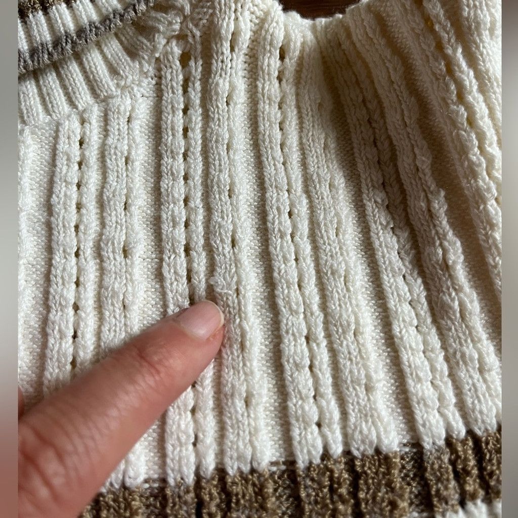 Unknown London 🍂 Y London Beige & White Striped Turtleneck Sweater Size L / US 10 / IT 46 - 3 Thumbnail