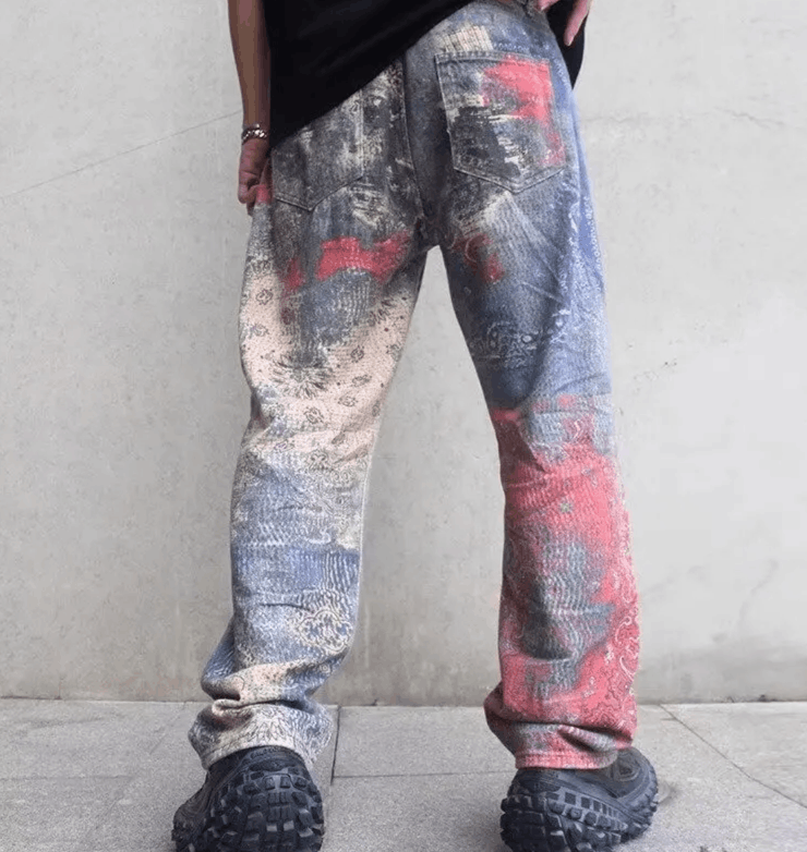 Japanese Brand Streetwear 3D Painting Print Old Slim Jeans Size US 32 / EU 48 - 2 Thumbnail
