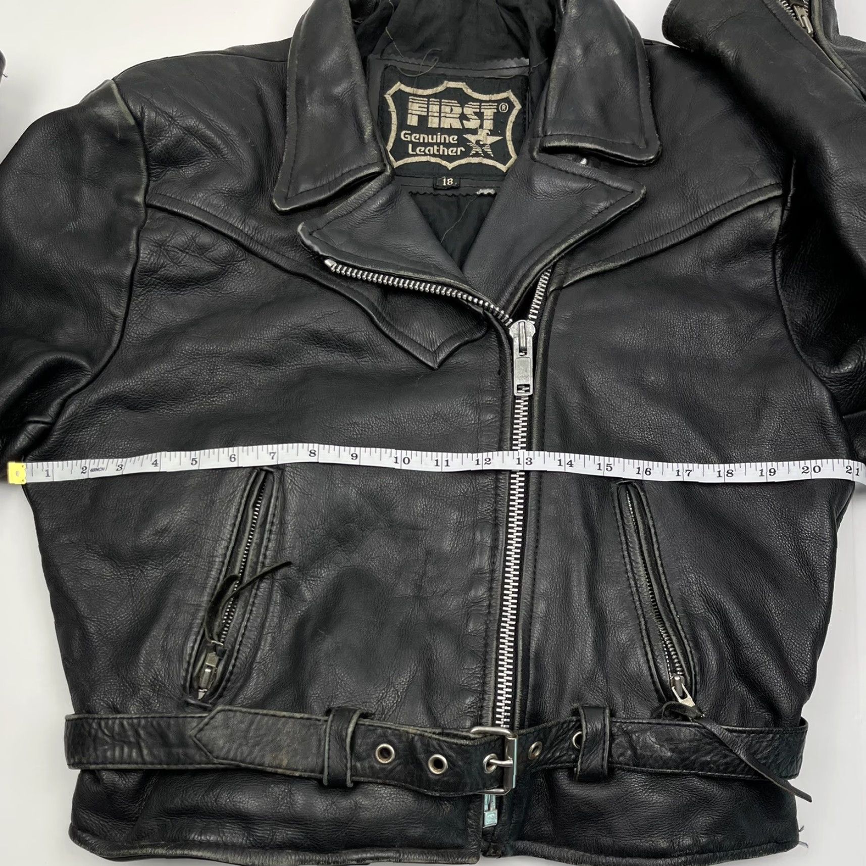 Vintage VINTAGE First Leather Jacket Motorcycle 18 Black Zip 90s Side Belted Collared Full Zip Unisex Adults Mens Womens Size US XXL / EU 58 / 5 - 7 Thumbnail