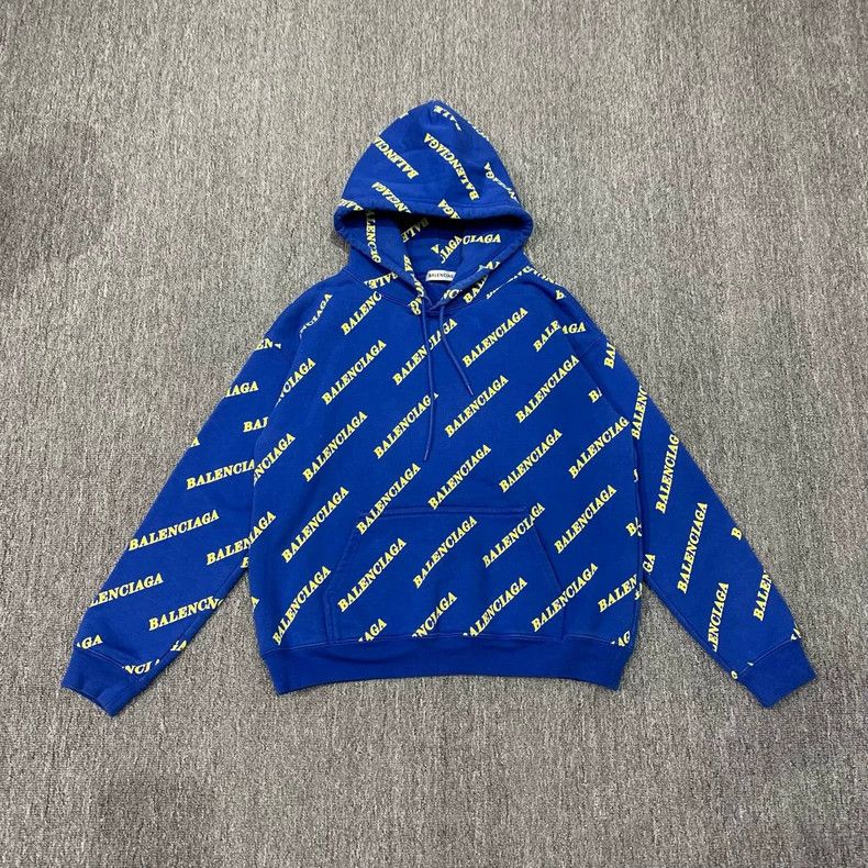Balenciaga Balenciaga Blue full print barrage hoodie sweatshirt Size US L / EU 52-54 / 3 - 1 Thumbnail