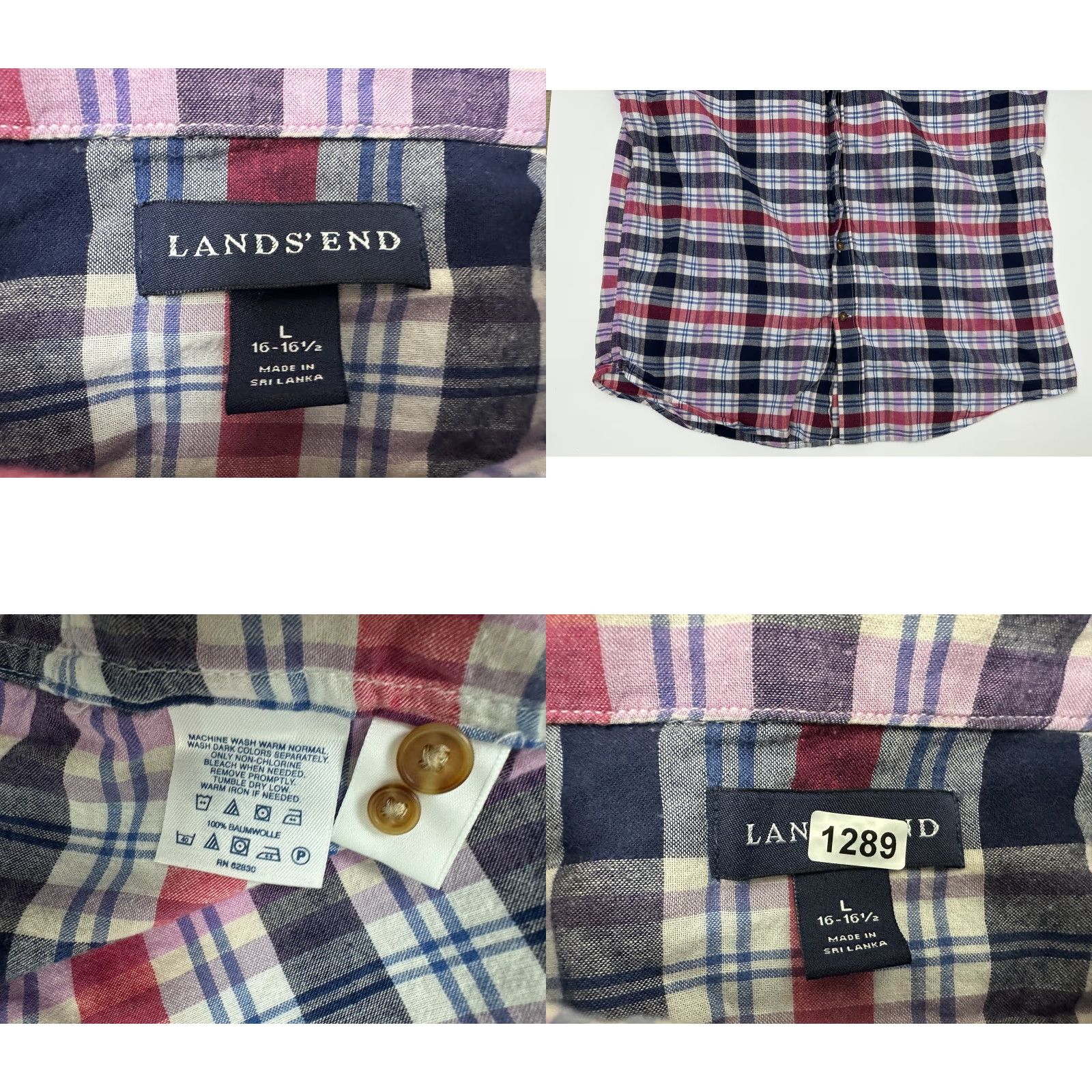 Lands' End Lands End Shirt Men Large Casual Outdoors Plaid Lightweight Cotton Button Down Size US L / EU 52-54 / 3 - 9 Thumbnail