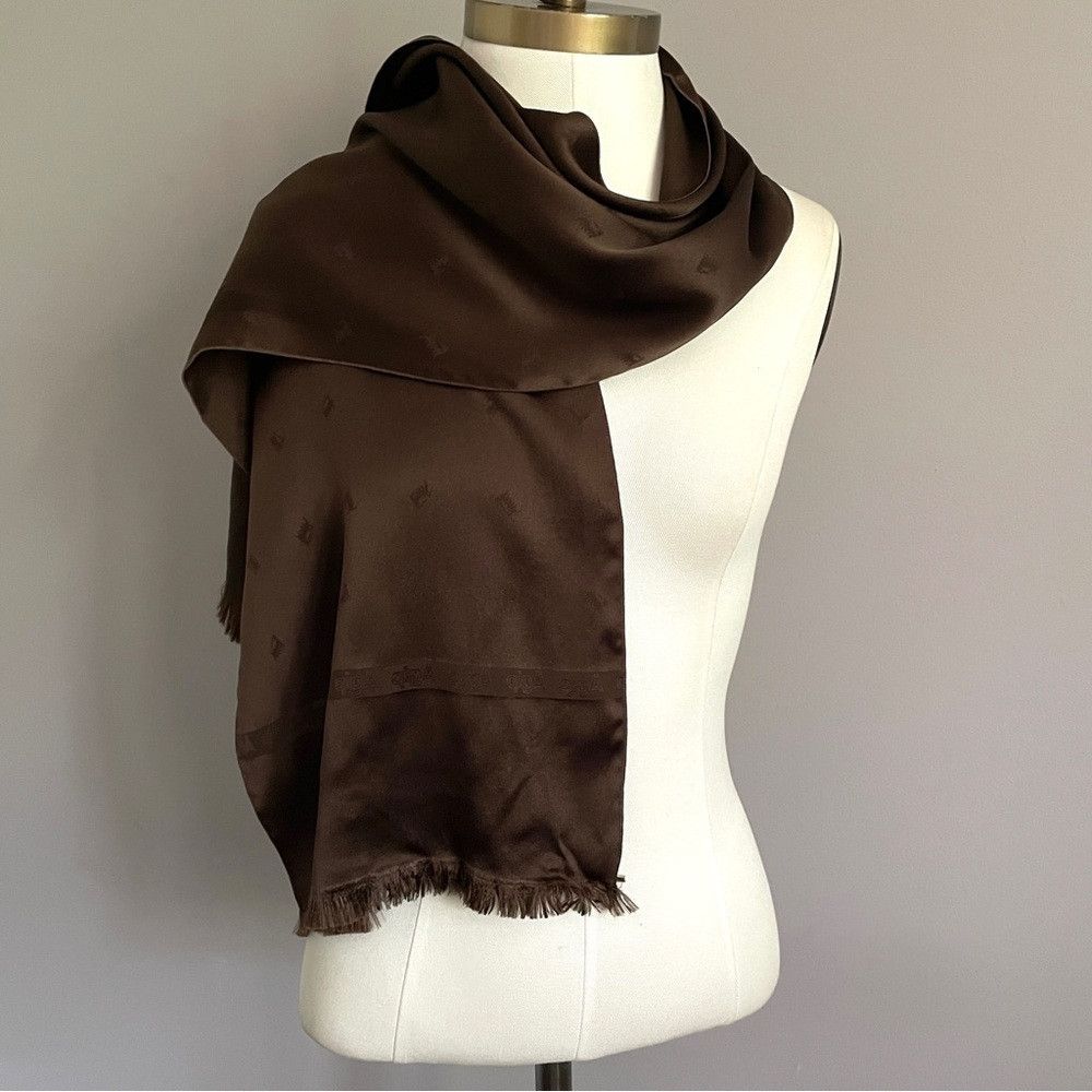 Vintage Vintage Brown Fringed Satin Rectangular Opera Scarf Size ONE SIZE - 6 Thumbnail