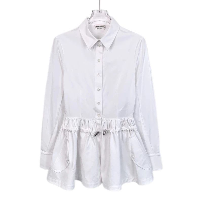 Alexander Mcqueen White lapel lace drawstring long-sleeved