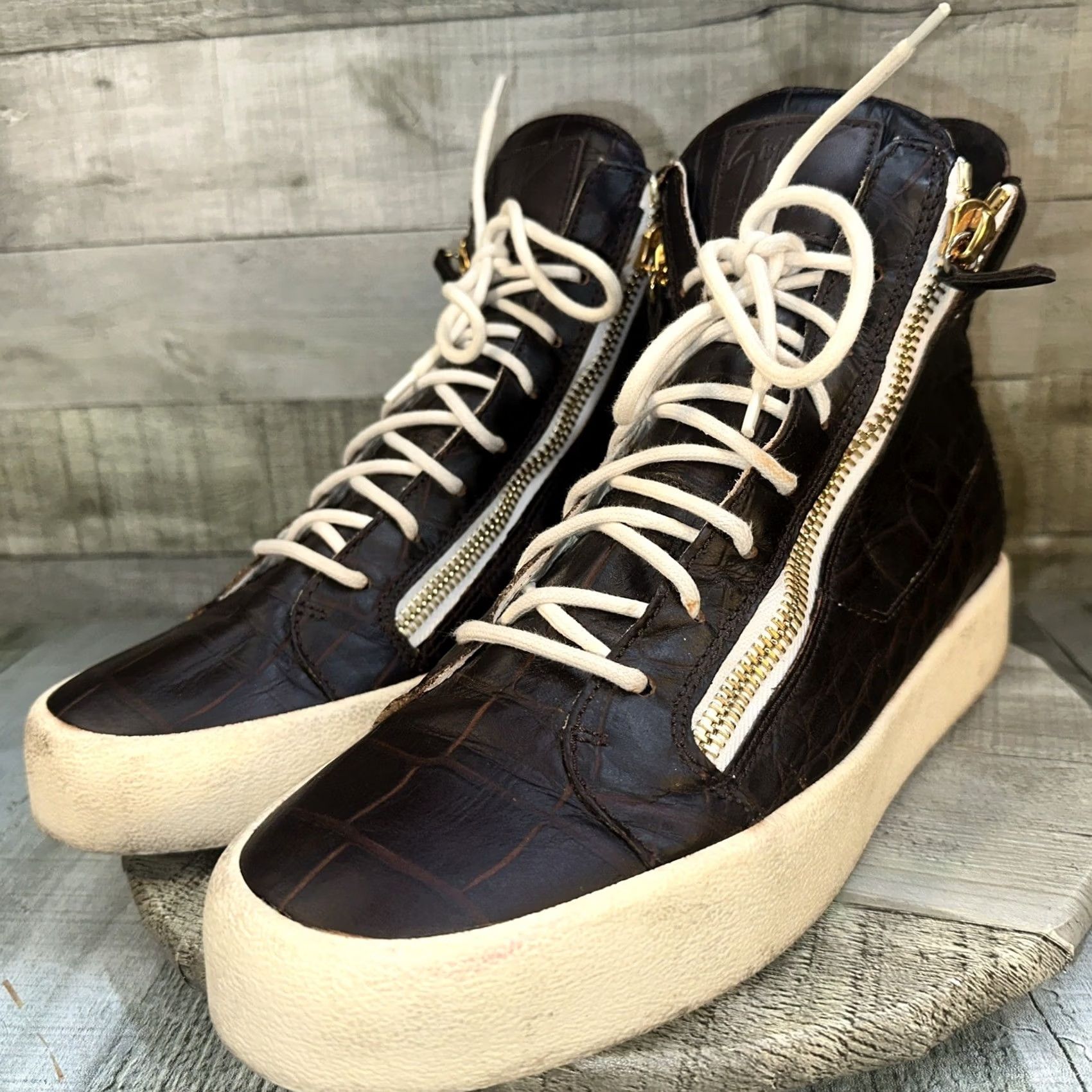 Giuseppe Zanotti VINTAGE Giuseppe Zanotti May Croc Brown Leather High Top Sneakers Mens Size 11 EU 44 Size US L / EU 52-54 / 3 - 3 Thumbnail