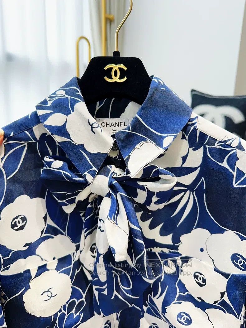 Chanel Chanel White camellia silk streamer shirt Size XS / US 0-2 / IT 36-38 - 4 Thumbnail