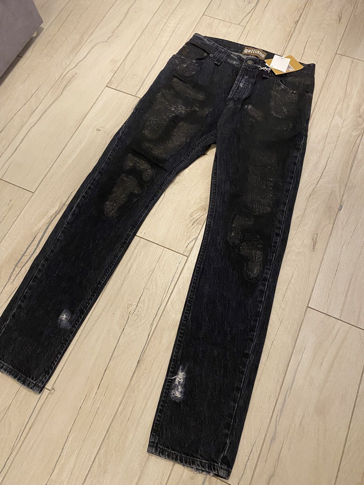John Galliano DSWT! Galliano Black Waxed Distressed Denim Pants Size US 34 / EU 50 - 5 Thumbnail