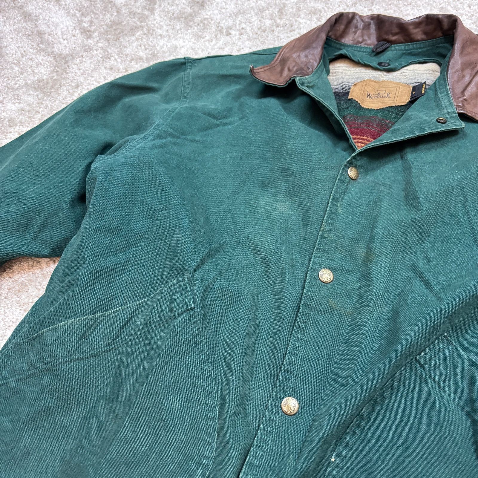 Vintage × Woolrich Woolen Mills Vintage 90s Woolrich Wool Lined Green Barn Jacket Mens L USA Size US L / EU 52-54 / 3 - 11 Thumbnail