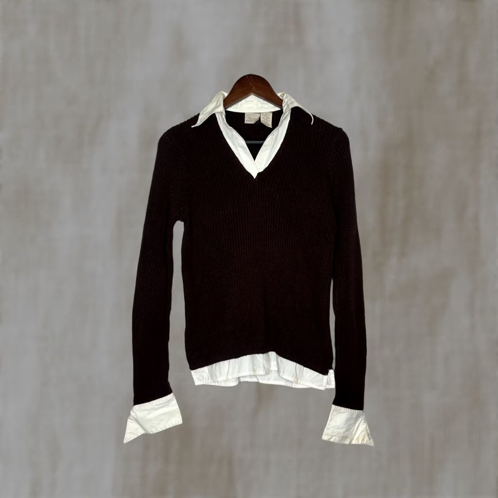 Vintage VINTAGE Fiorellini International Women's Knit Top Shirt Detail Brown, S, Long Sleeve, Pullover, 100% Cotton, Collared, Solid, Regina Style, Women Size S / US 4 / IT 40 - 1 Thumbnail