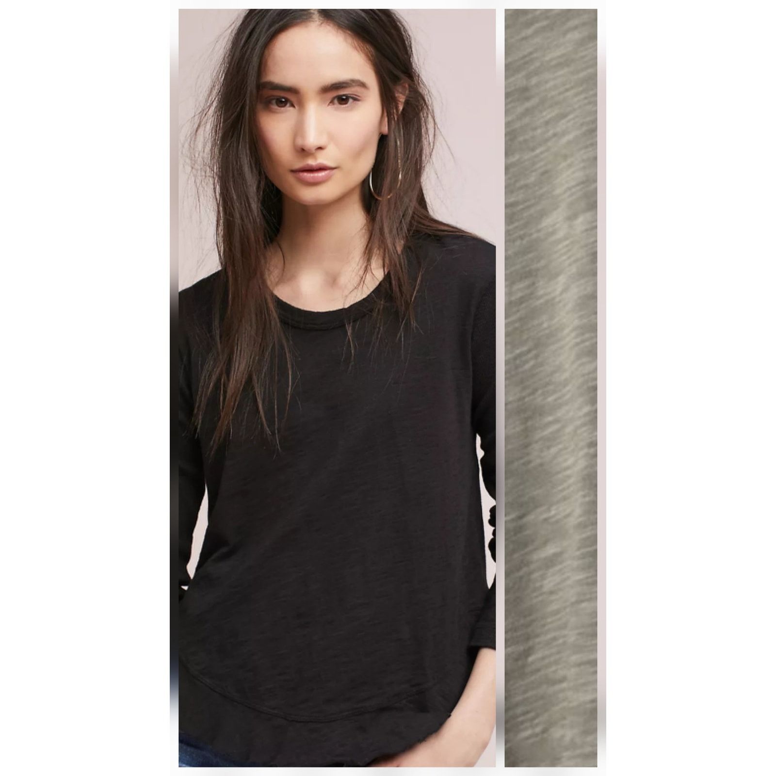 Anthropologie NWT Wilt Ruffle Shirttail Long Sleeve Tee $120 XS Gray Size XS / US 0-2 / IT 36-38 - 1 Thumbnail