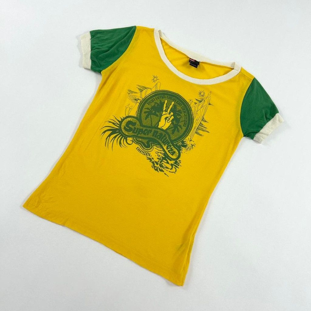 Diesel y2k Diesel yellow and green 'Super Natureza' tshirt Size L / US 10 / IT 46 - 7 Thumbnail