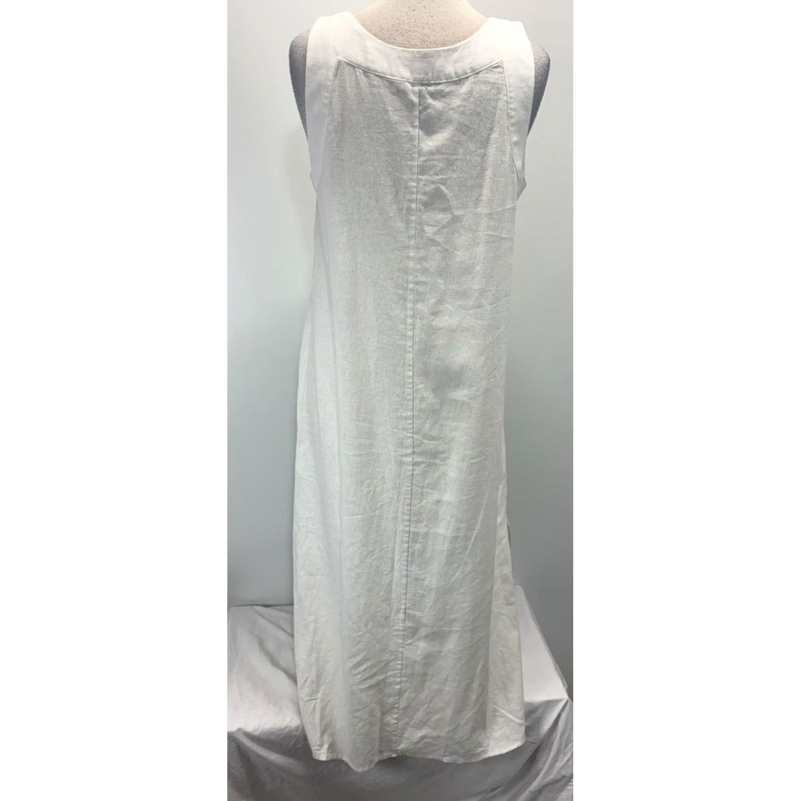 DKNY DKNY V-Neck Linen Maxi Slip Dress Minimalist Lagenlook Classic Quiet Luxury M Dress Women Long White Sleeveless Pullover Casual Travel Party/Cocktail Size M / US 6-8 / IT 42-44 - 3 Thumbnail