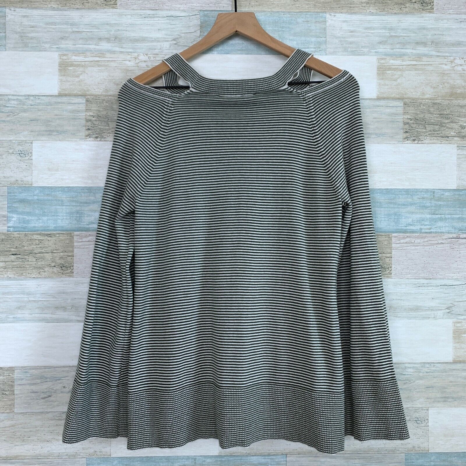 Loft LOFT Striped Cutout Swing Sweater Gray White Flare Ribbed M Size M / US 6-8 / IT 42-44 - 5 Thumbnail