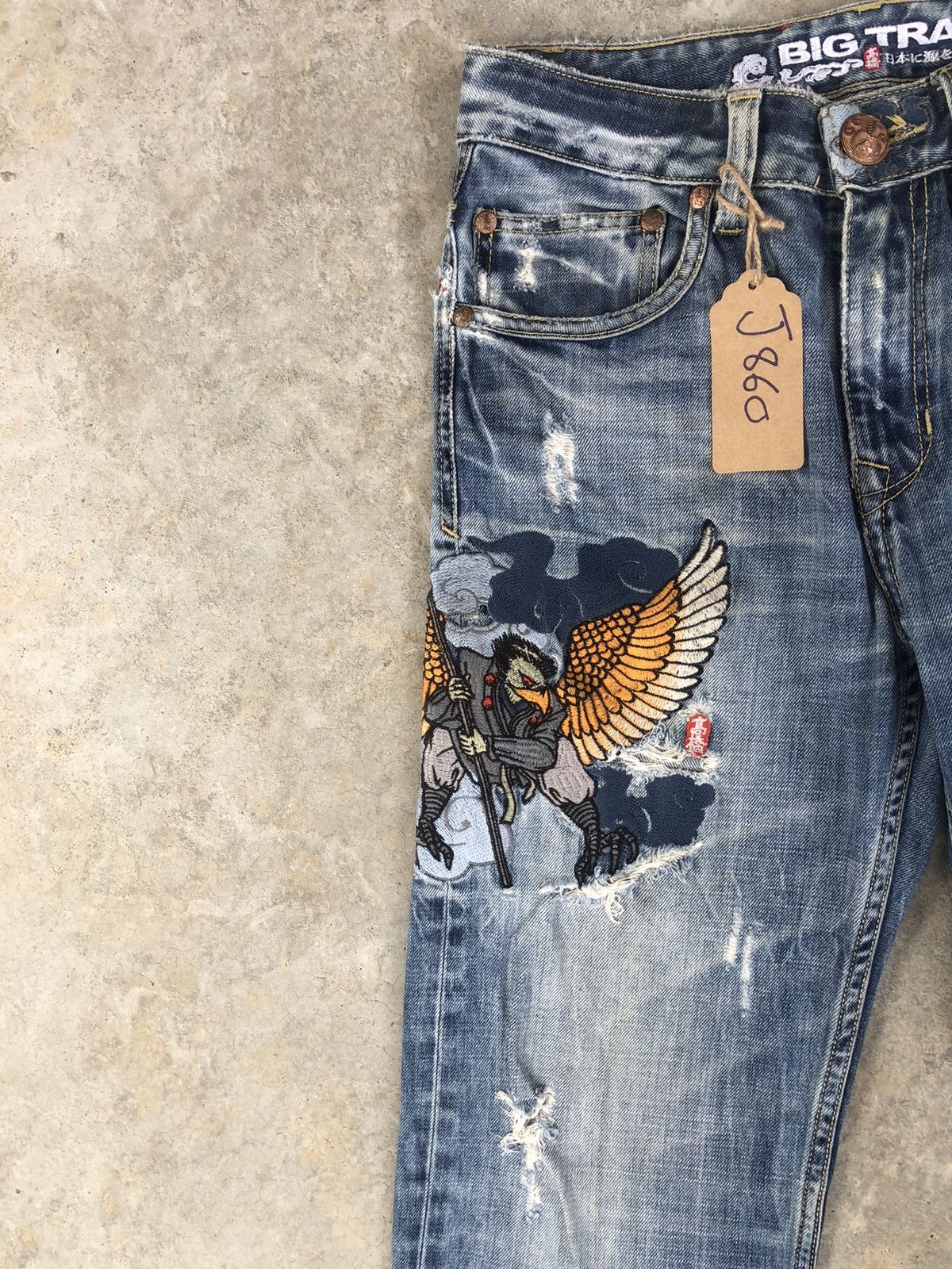 Japanese Brand Japanese Big Train Embroidered Jeans Distressed Jeans Size US 29 - 4 Thumbnail