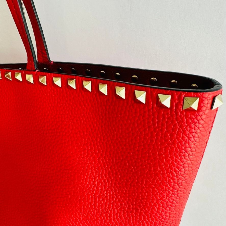 Valentino Valentino Garavani Trapeze Rockstud Handle Tote Red Leather Size ONE SIZE - 8 Thumbnail