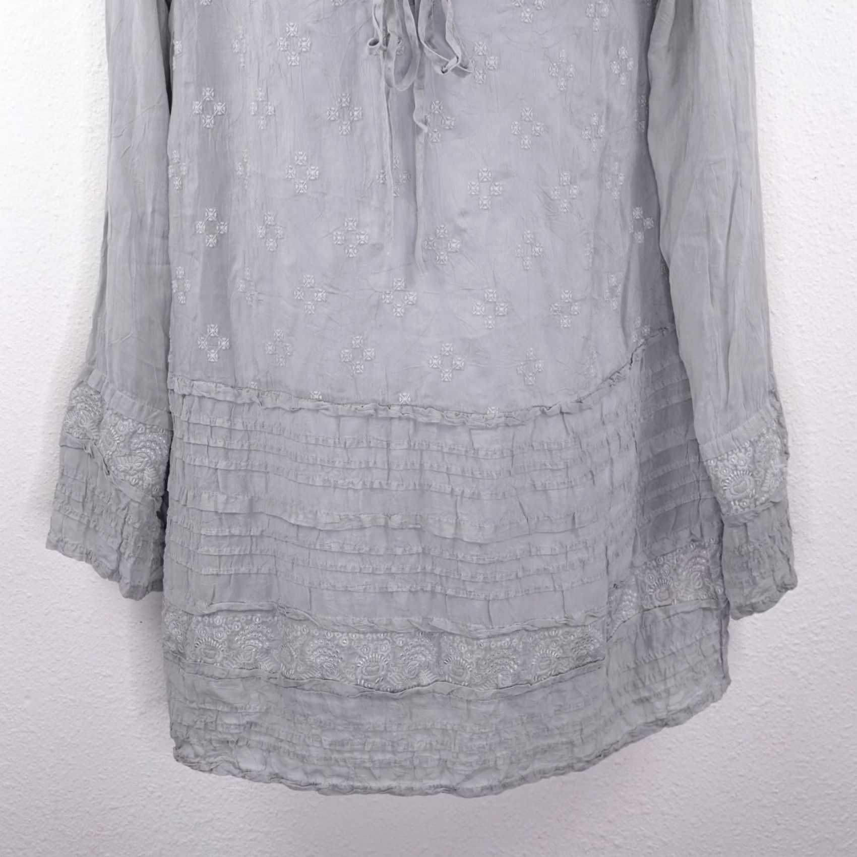 Johnny Was Johnny Was Tunic Dress Gray Sheer Gauze Embroidered Long Sleeve Rayon Small Boho Women's Dahlia Floral Patchwork Vintage: No Size S / US 4 / IT 40 - 3 Thumbnail
