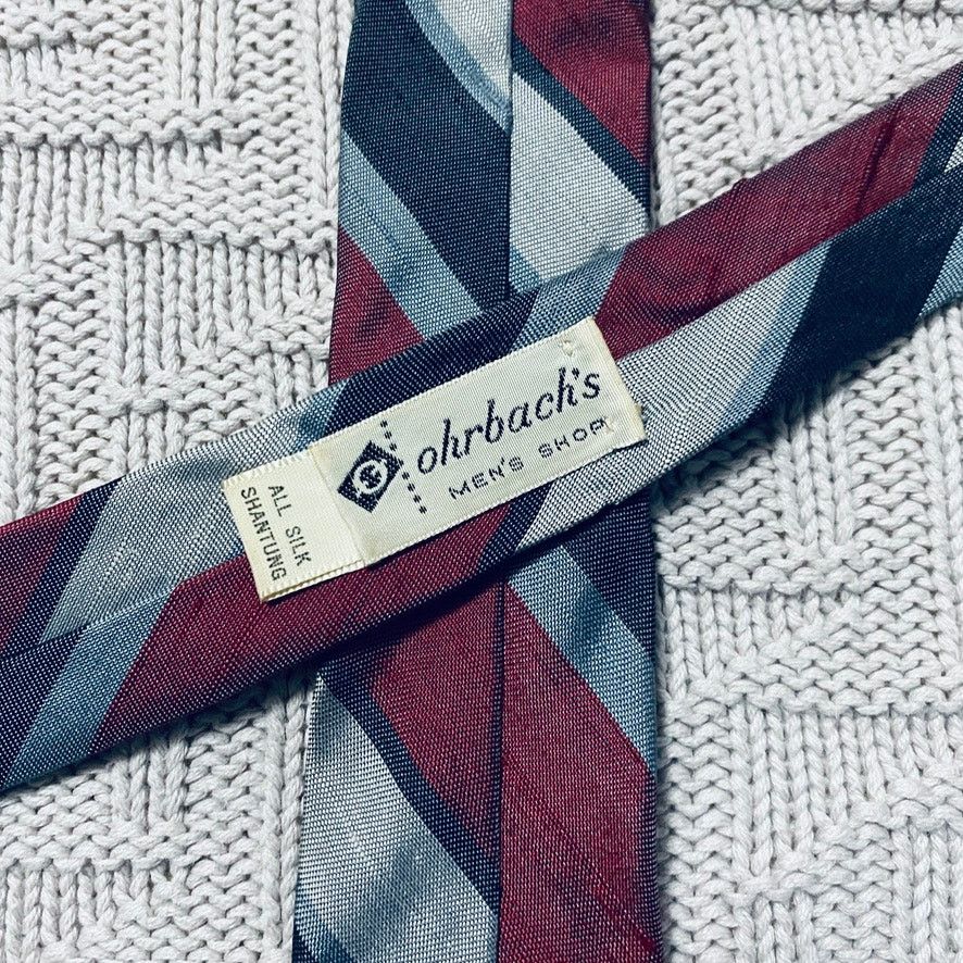 Vintage Vintage Ohrbach maroon and silver striped slim silk tie Size ONE SIZE - 3 Thumbnail