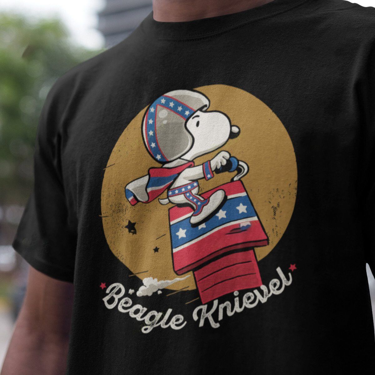 Designer × Vintage Beagle Knievel T-Shirt – Funny Dog Daredevil Graphic Tee Size US L / EU 52-54 / 3 - 2 Thumbnail