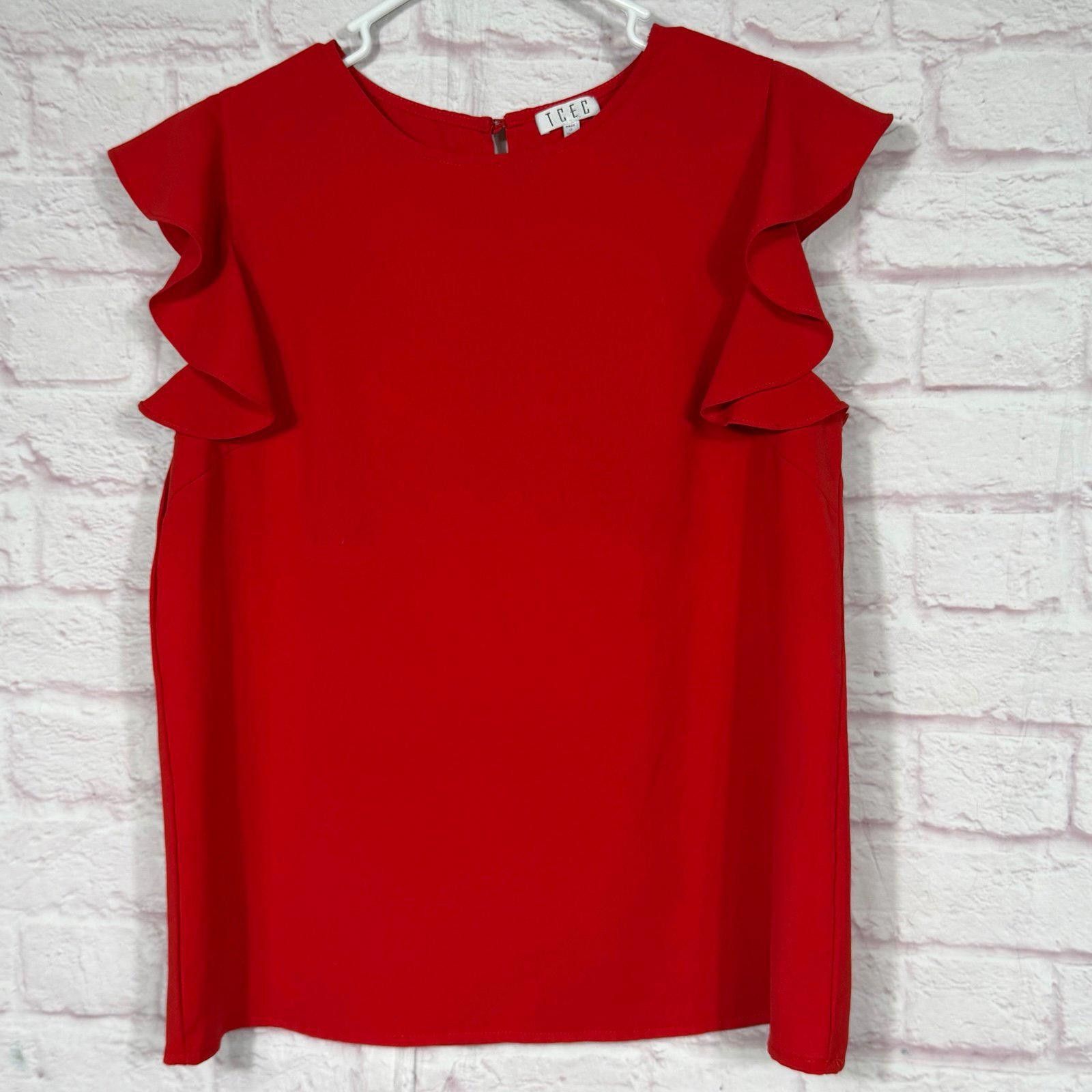 Hi Tec TCEC Large Red Ruffle Sleeve Blouse Size L / US 10 / IT 46 - 1 Thumbnail