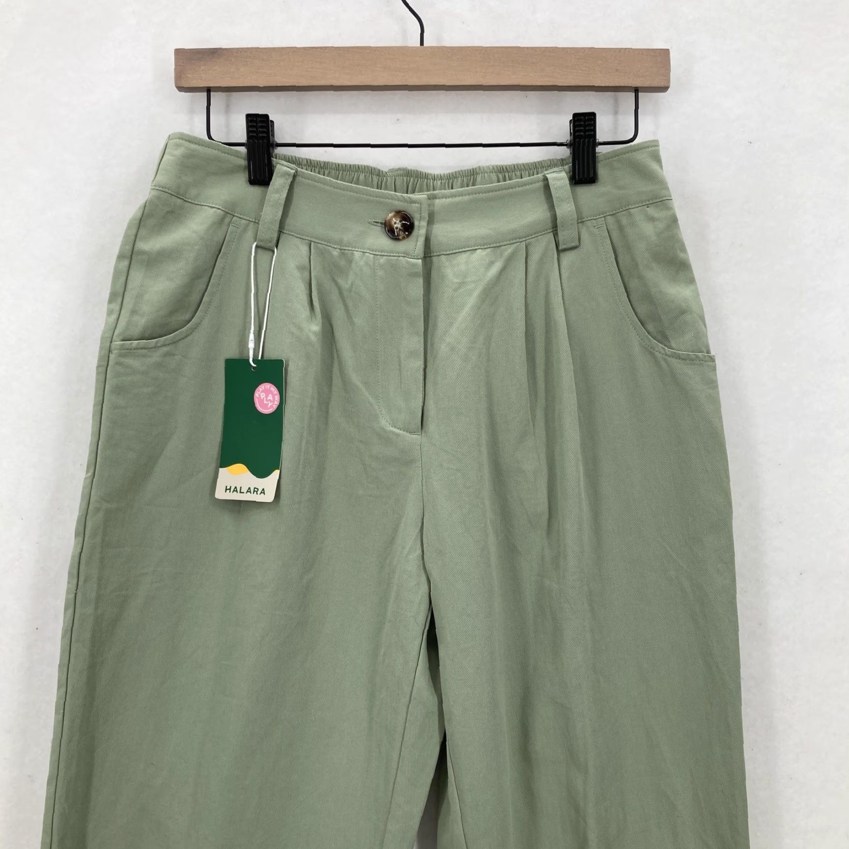 Vintage Halara Pants Womens Medium Green Cotton Joggers Pleated Elastic Waist Cuffed Size 32" / US 10 / IT 46 - 2 Thumbnail