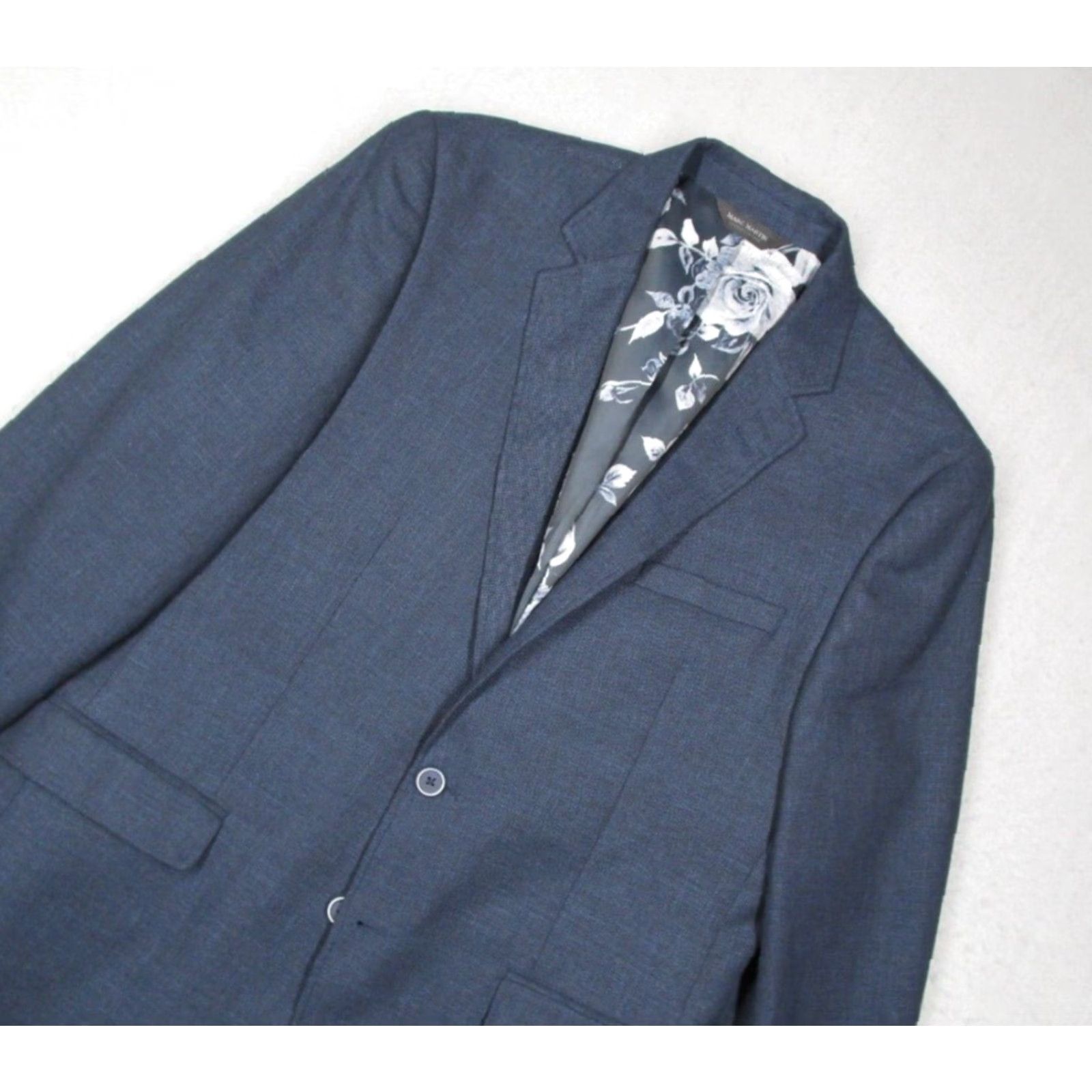 Vintage Marc Martin Jacket Mens 40 Tall Blue Linen Blend 2 Button Blazer Double Vented Size 40R - 2 Thumbnail