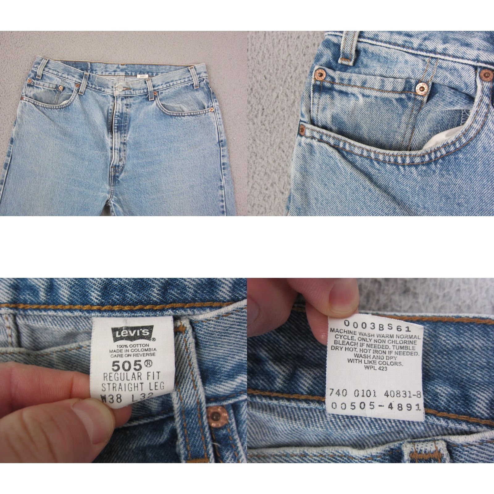Levi's VINTAGE Levi's Jeans Mens 38x32 505 Straight Denim Blue 90s Regular Fit" Size US 38 / EU 54 - 8 Thumbnail