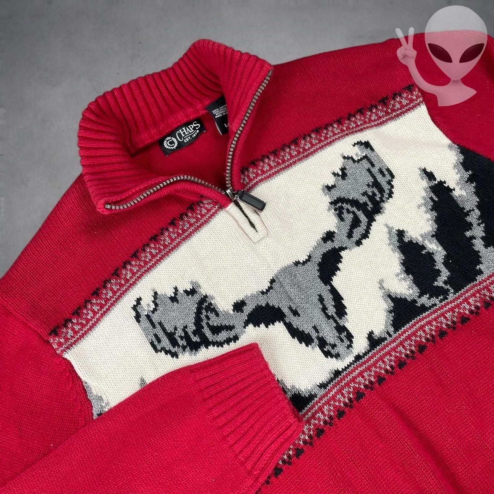 Chaps Ralph Lauren Chaps Mens Quarter Zip Red Knit Moose Sweater Size US L / EU 52-54 / 3 - 2 Thumbnail