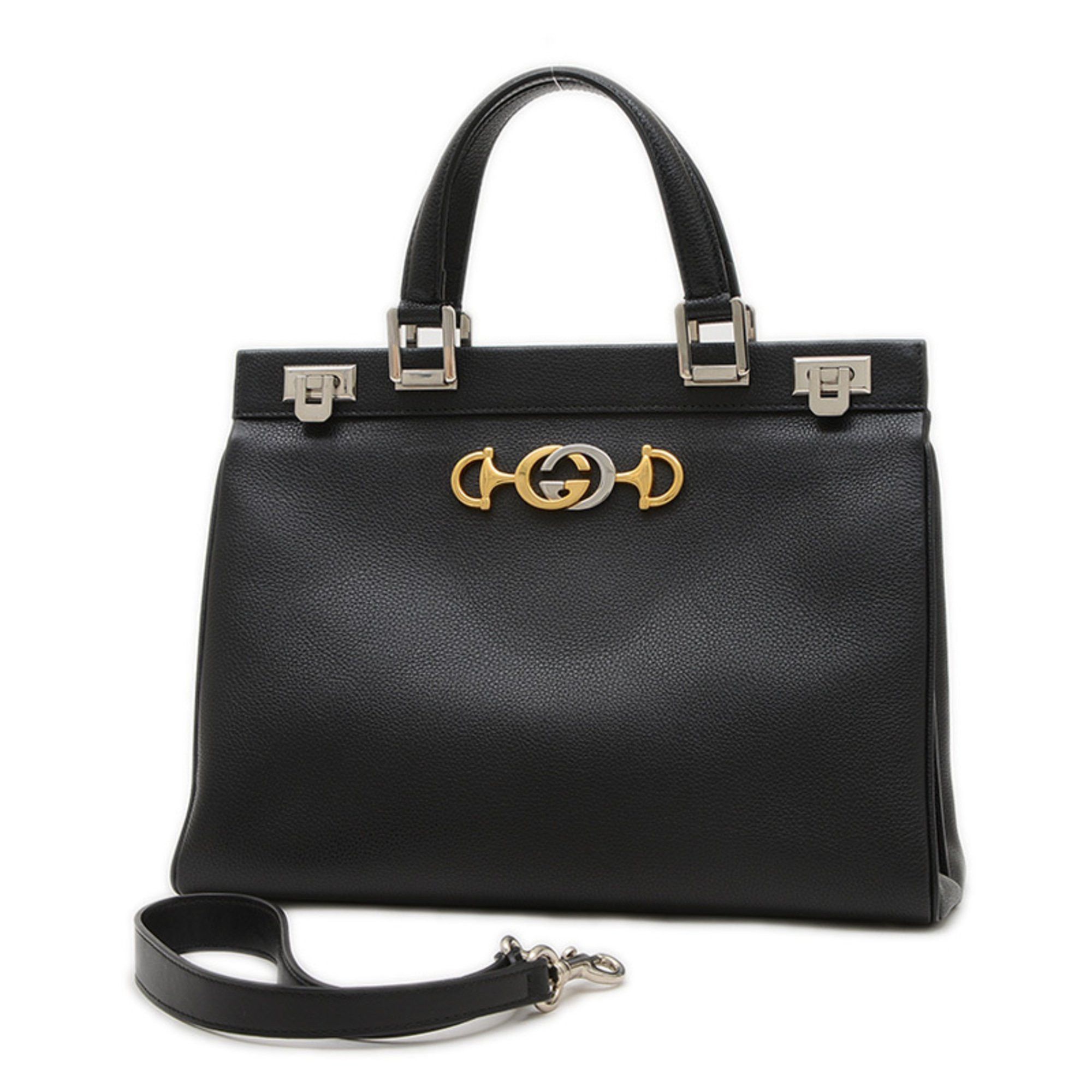 Gucci Zumi Medium Top Handle 2Way Bag Handbag Black 564714 Bp, Women's