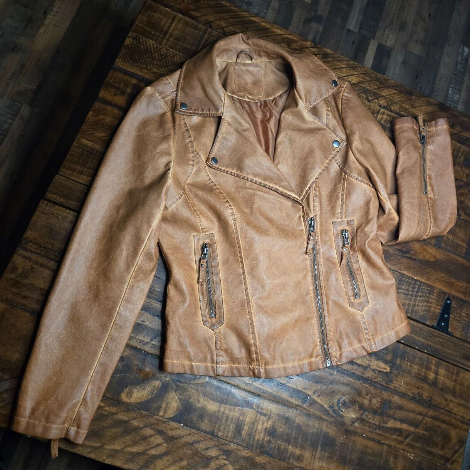 Designer MAX STUDIO Womens Large Tan Cognac Faux Leather Jacket C2 Size L / US 10 / IT 46 - 8 Thumbnail