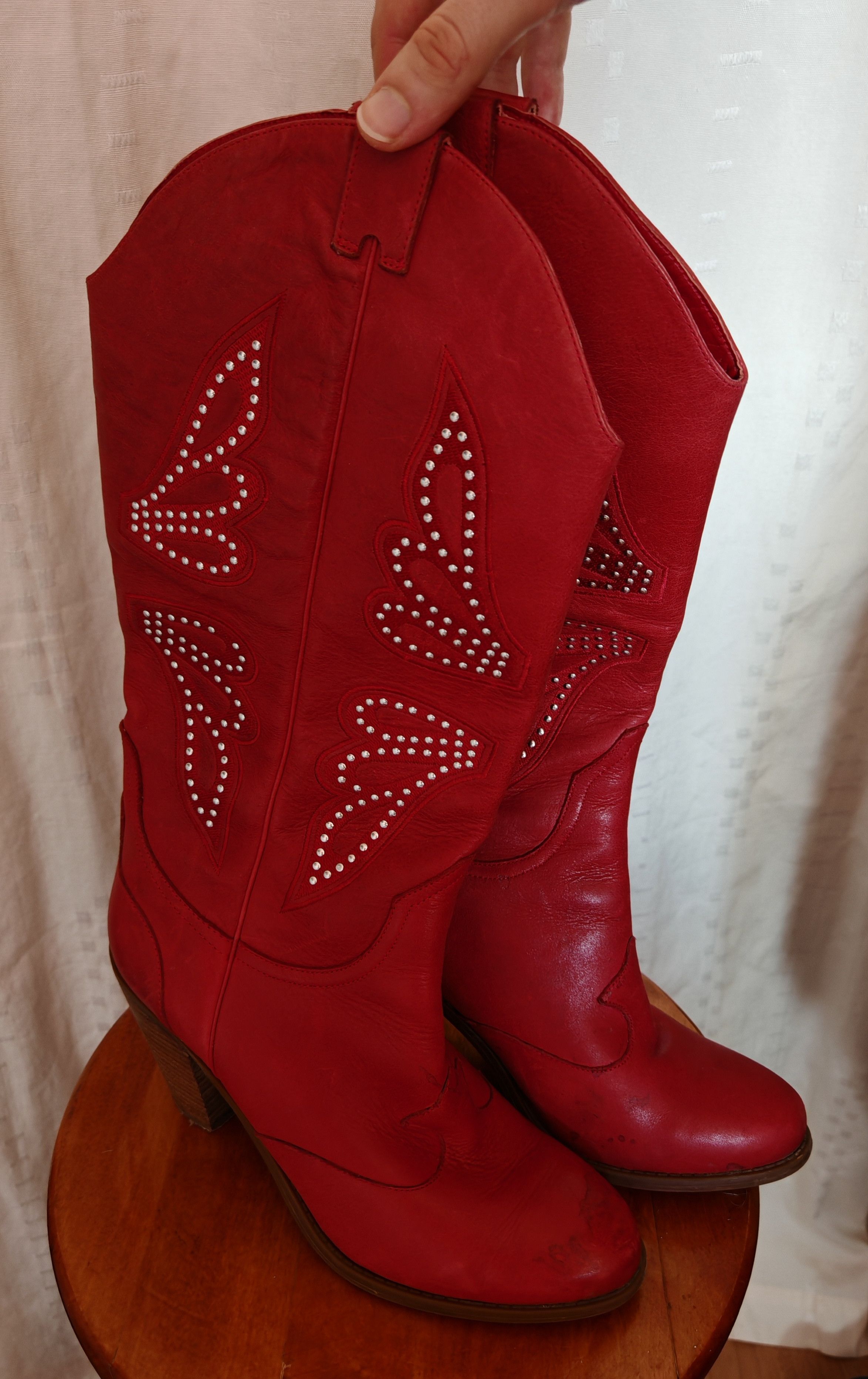 Genuine Leather × Jessica Simpson Jessica Simpson Caralee Women Leather Western Boot Red sz 9M Size US 11.5 / IT 41.5 - 3 Thumbnail