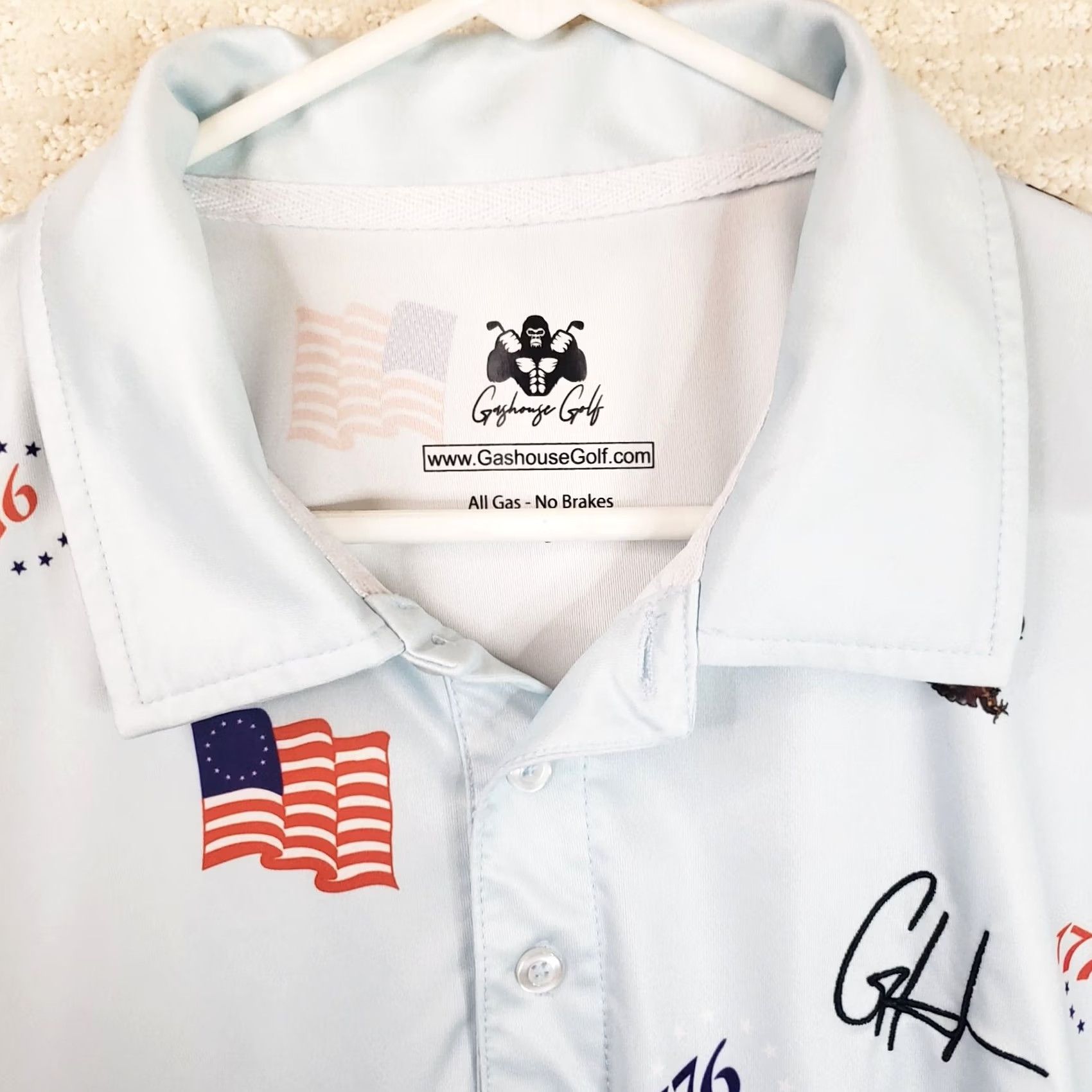 Vintage Gashouse Golf Polo Shirt L Blue Flags Eagle Patriotic 1776 Mens Size US L / EU 52-54 / 3 - 4 Thumbnail