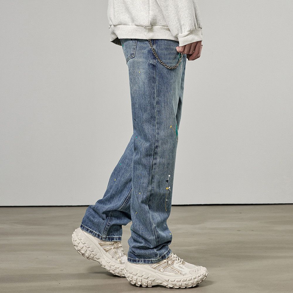 Japanese Brand × Vintage Men's loose trendy straight simple ink-splashed washed jeans Size US 32 / EU 48 - 3 Thumbnail