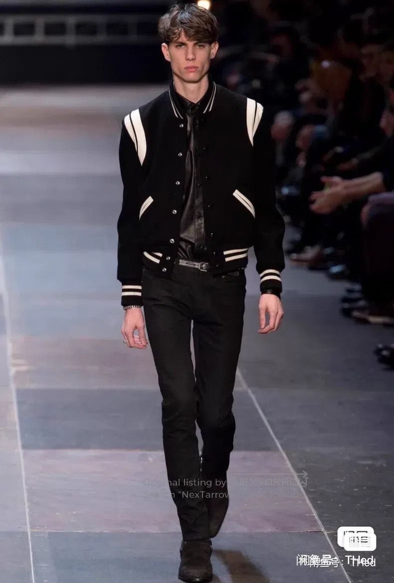 Saint Laurent Paris Saint Laurent Paris Black and White Wool Baseball Jacket Size US L / EU 52-54 / 3 - 7 Thumbnail