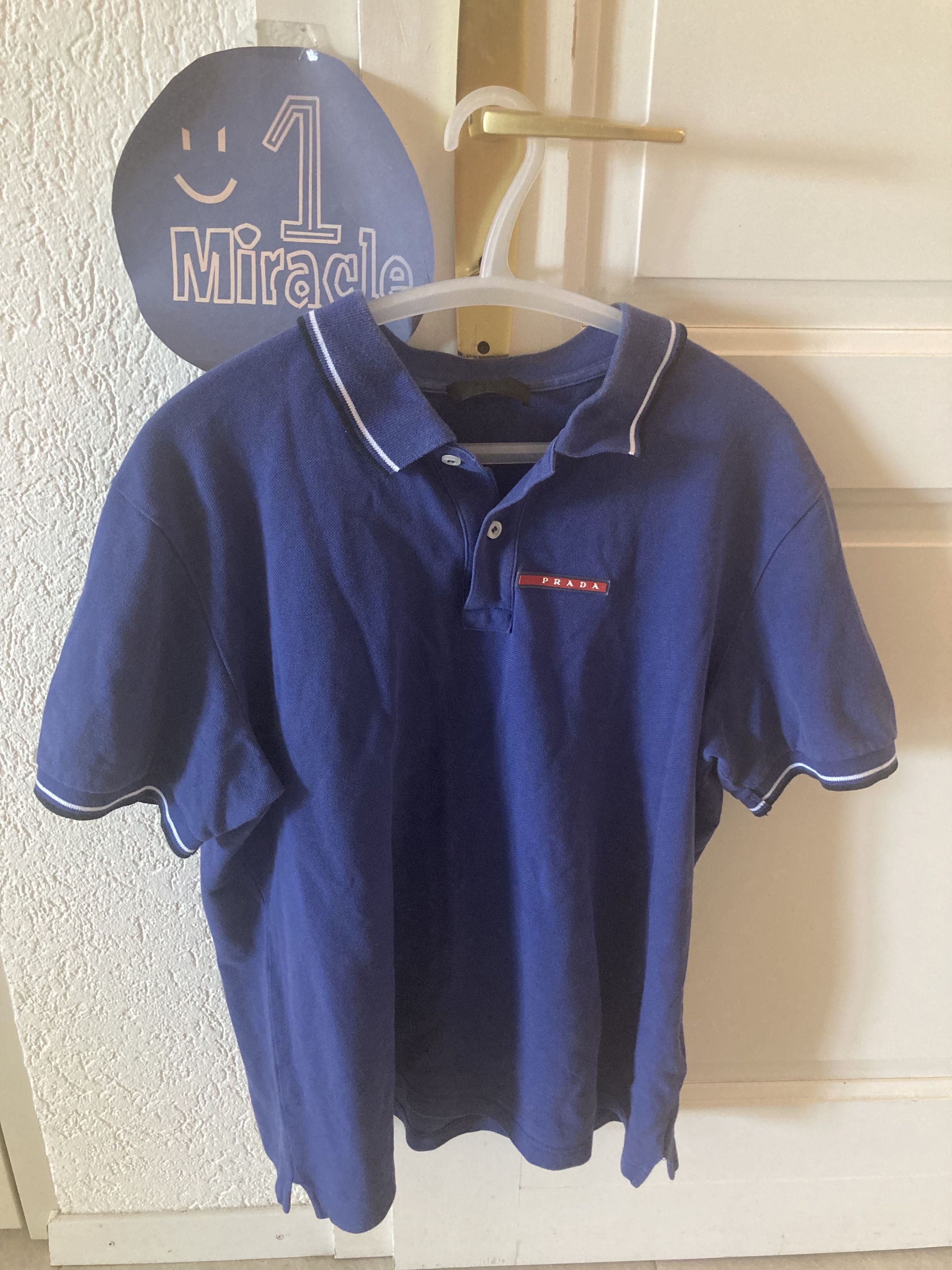 image of Prada Polo Red Stripe Linea Rossa Logo Blue, Men's (Size XL)