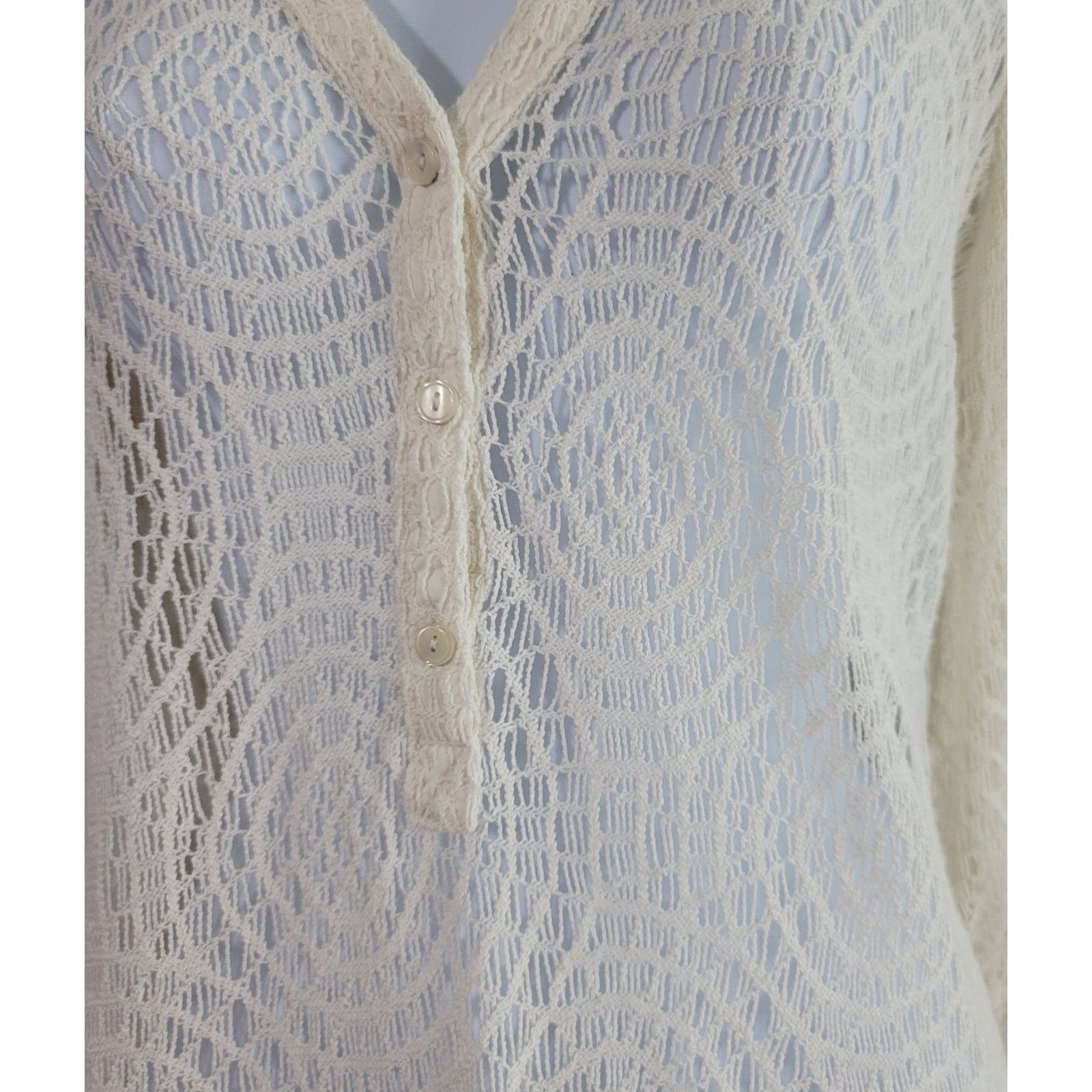 Lucky Brand Lucky Brand Cream Crochet Henley Sweater Top Small Size S / US 4 / IT 40 - 2 Thumbnail