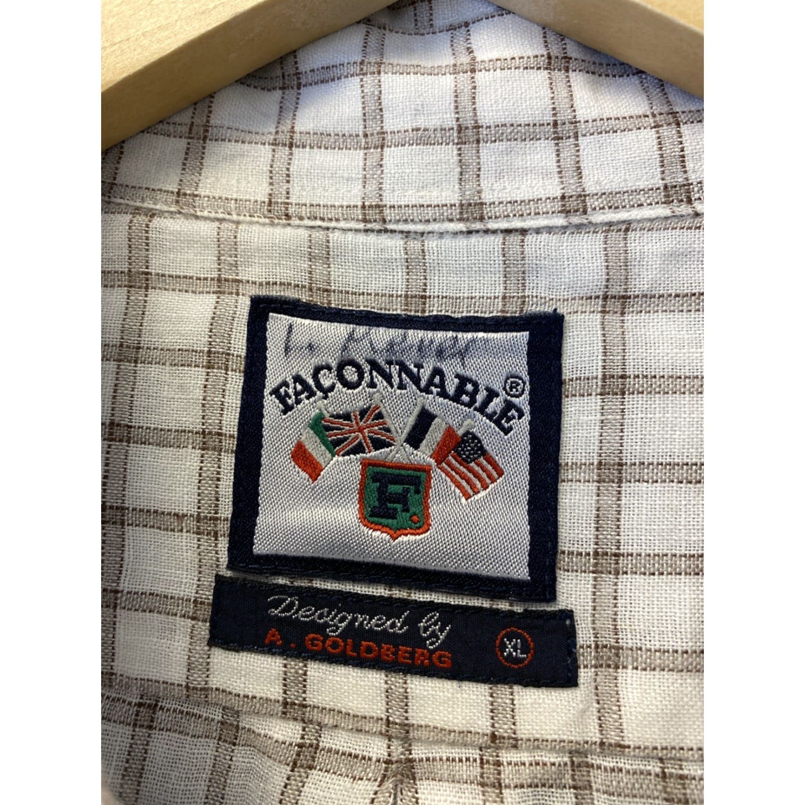 Faconnable VINTAGE Faconnable Men's Shirt Long Sleeve Casual Party XL Light Brown Check Cotton 90s City Size US XL / EU 56 / 4 - 5 Thumbnail