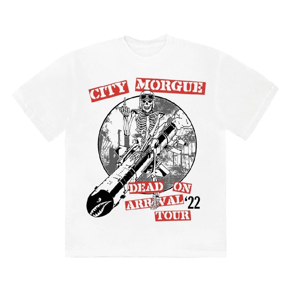image of City Morgue Dead On Arrival Tour Missile Tee in White, Men's (Size Large)