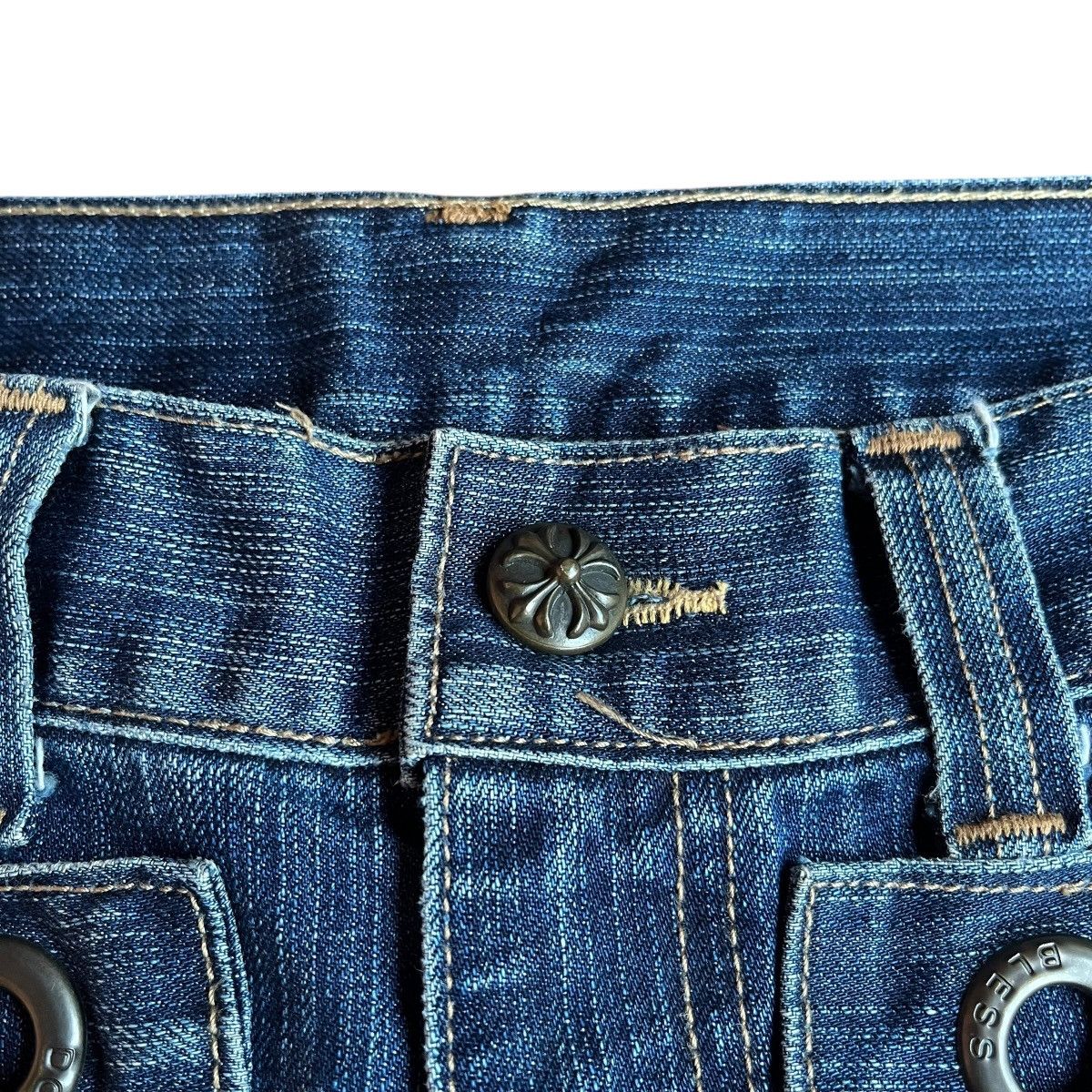 Japanese Brand Y2K Double Waist Studded Denim Pants Size US 33 - 5 Thumbnail