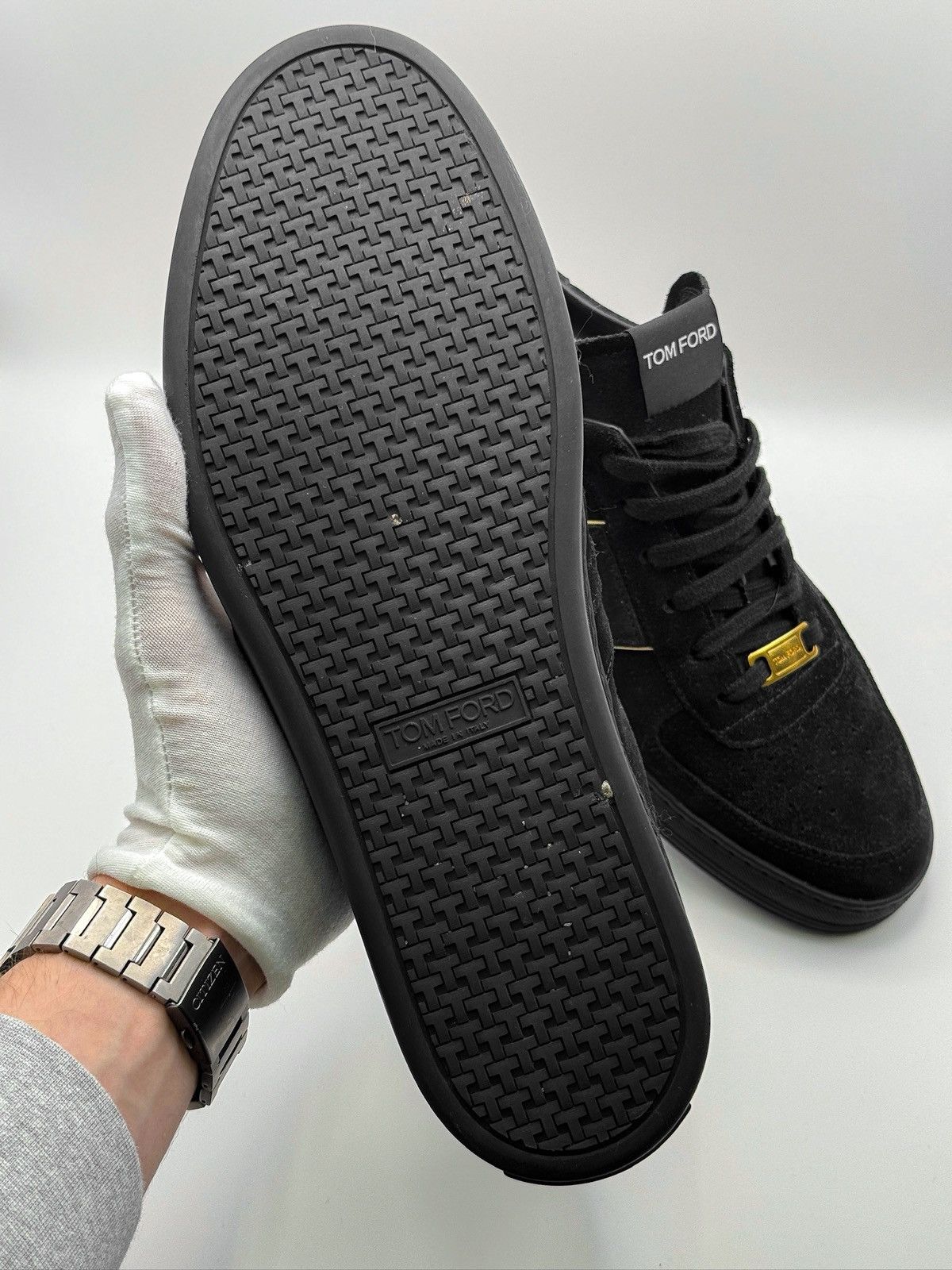 Tom Ford Tom Ford Radcliffe Black Suede Gold Hardware Luxury Sneakers Size US 10 / EU 43 - 15 Thumbnail