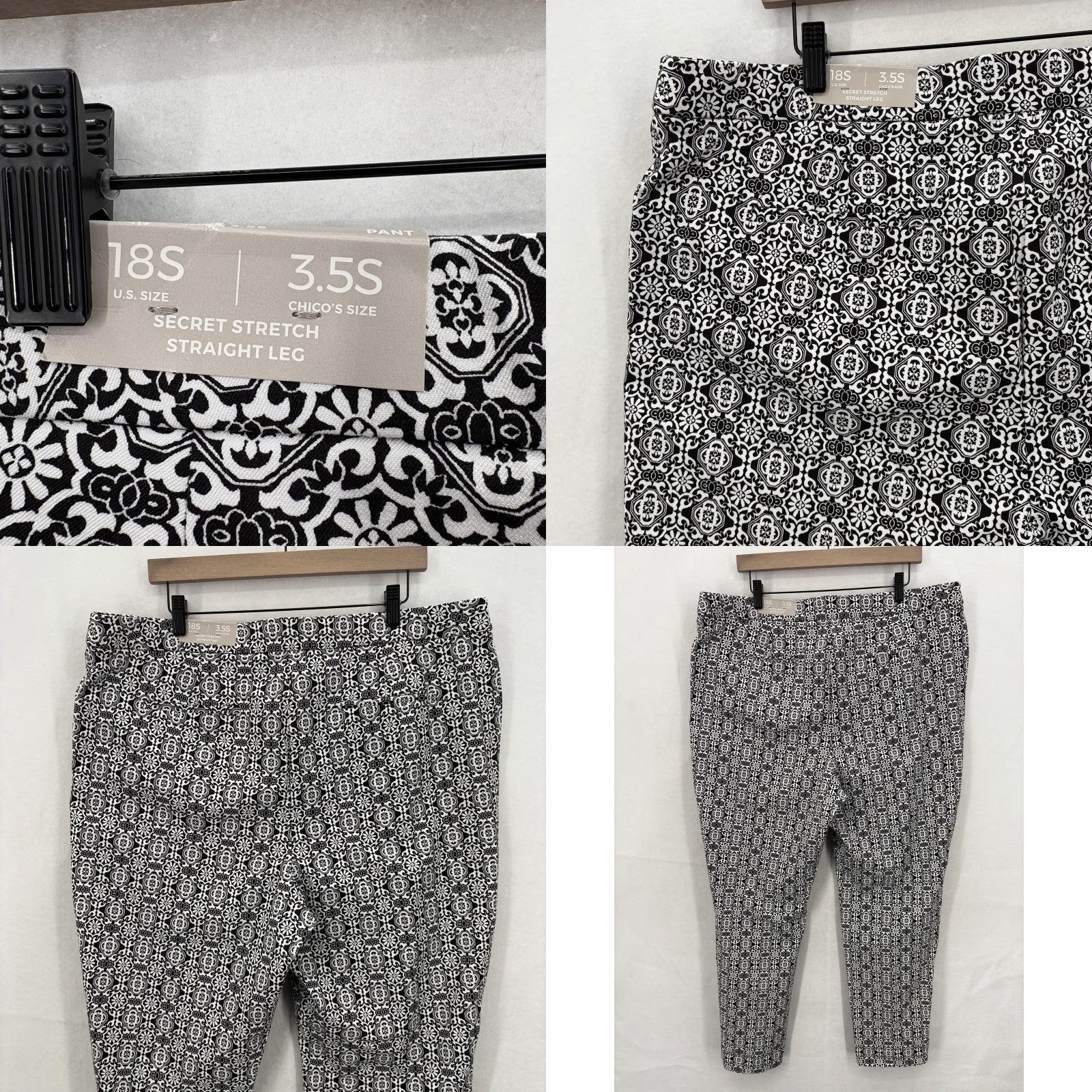 Vintage Chicos Secret Stretch Tiles Dress Pants Womens 3.5S Black White Straight Leg NWT Size 40" / US 18 - 9 Thumbnail
