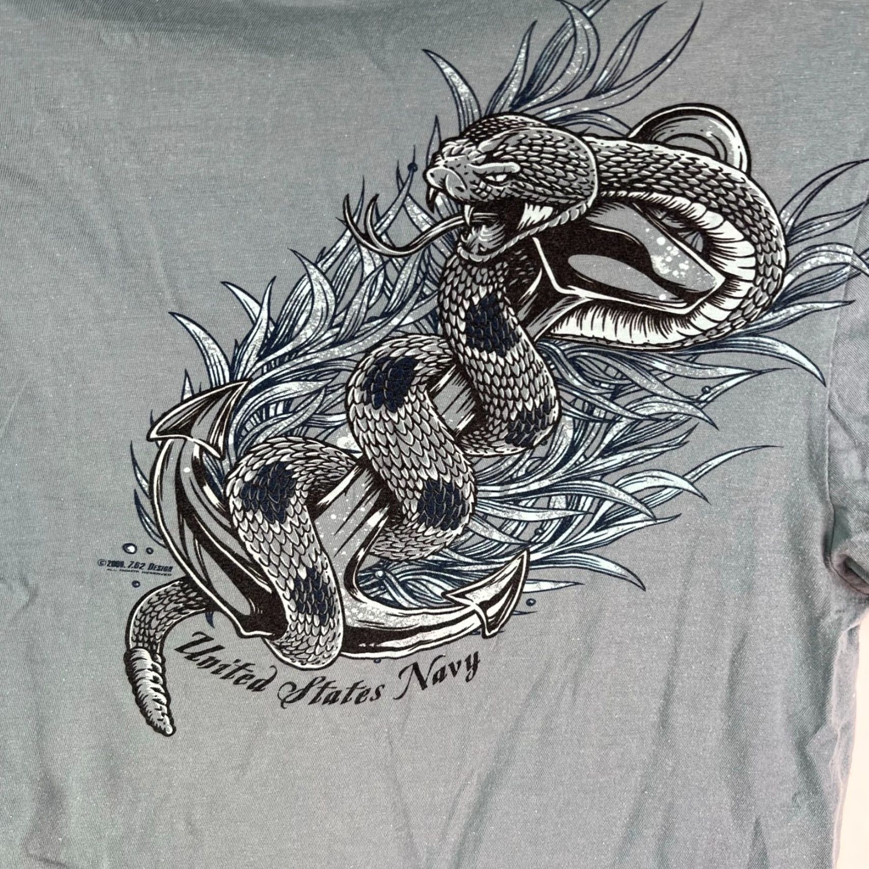 Vintage US Navy 7.62 Men's Graphic Snake Print T-Shirt Blue Size L Short Sleeve Crew Neck Size US L / EU 52-54 / 3 - 5 Thumbnail