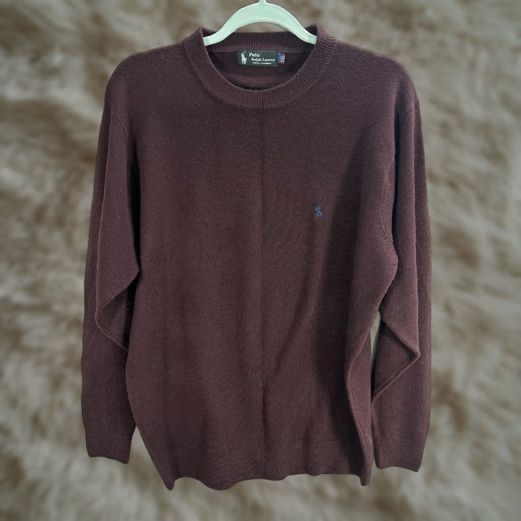 Polo Ralph Lauren VINTAGE Polo Ralph Lauren Sweater Pullover 100% Cashmere Maroon Burgundy L Mens Crew Neck Pullover Sweater Size US L / EU 52-54 / 3 - 1 Thumbnail