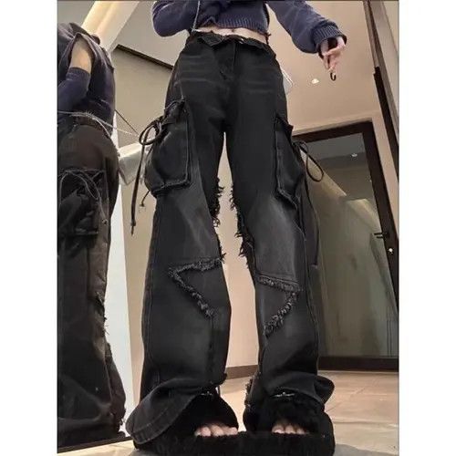 Jean Black Denim Cargo Jeans Size 28" / US 6 / IT 42 - 2 Thumbnail