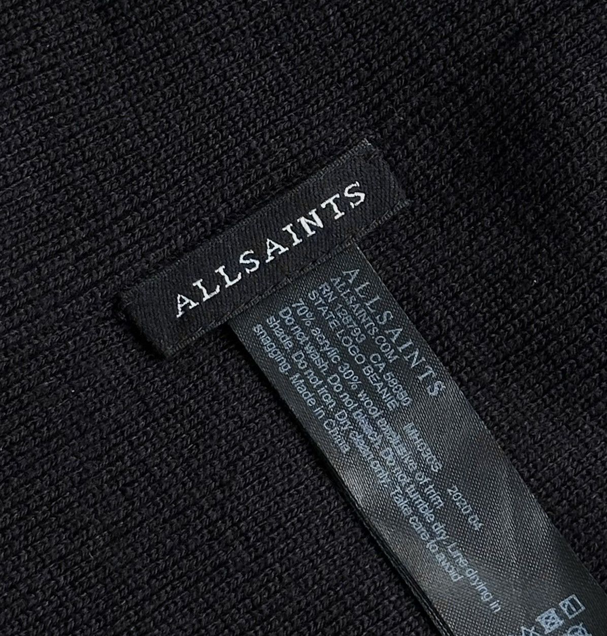 Allsaints AllSaints State Logo Beanie Hat – Black Wool Blend Knit Size ONE SIZE - 5 Thumbnail