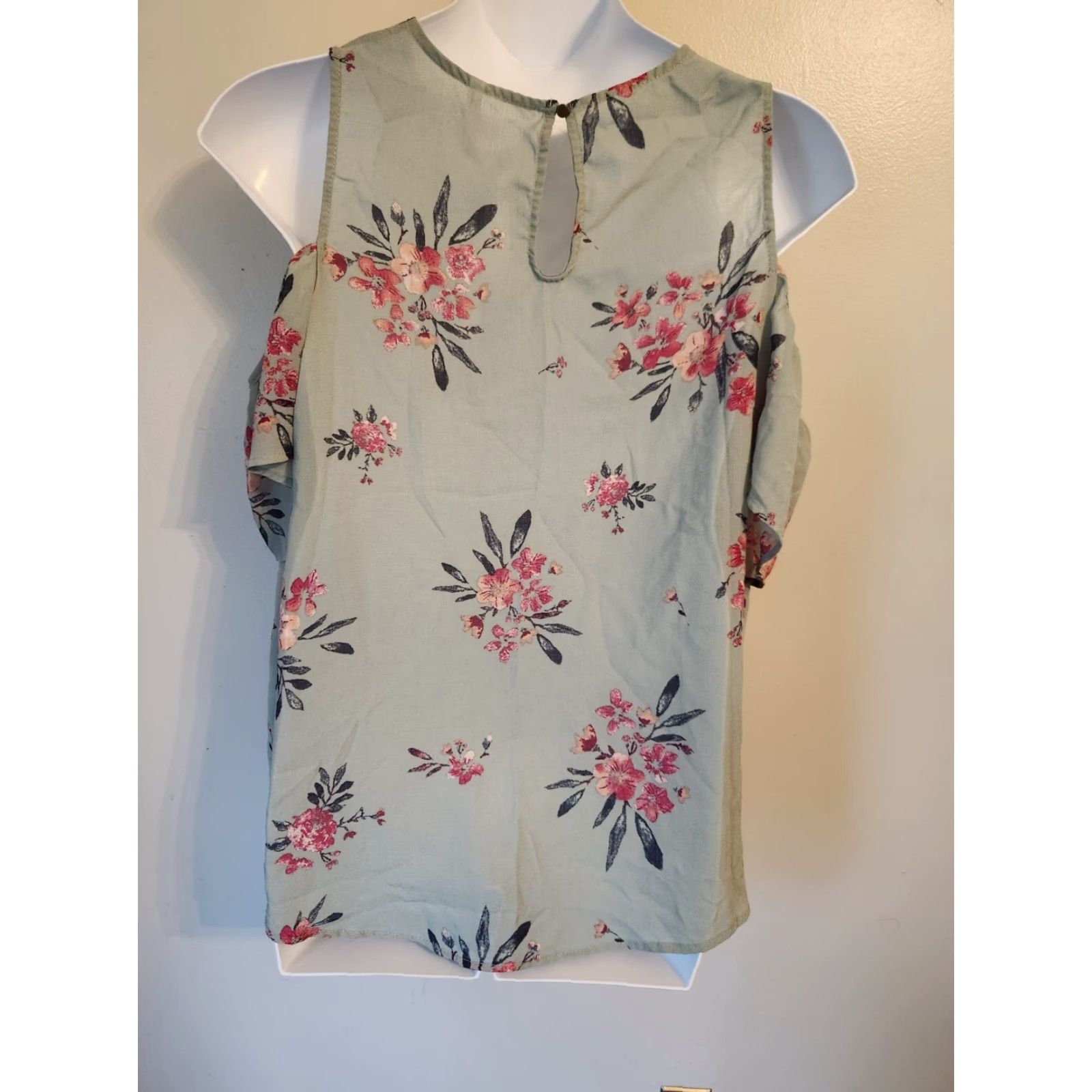 Vintage Xhilaration Blouse Womens 2X Green Floral Scoop Neck Cold Shoulder Boho Top Size XXL / US 16-18 / IT 52-54 - 5 Thumbnail