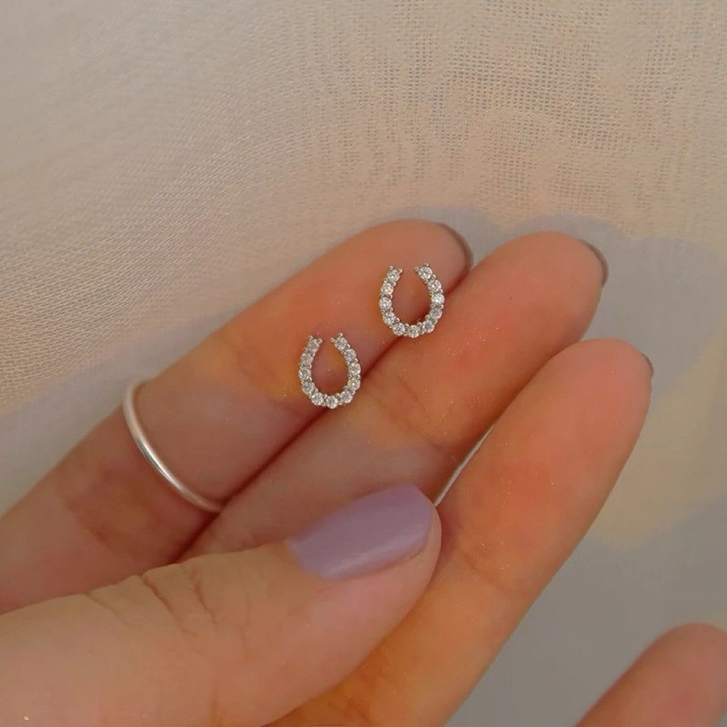 Other CZ Tiny Horseshoe Stud Earrings for Women Daily Simple Style Size ONE SIZE - 2 Thumbnail